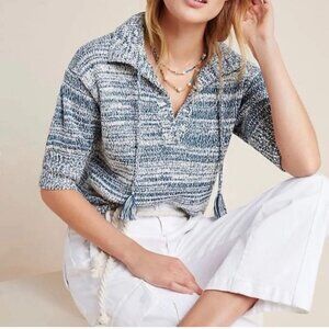 Anthropologie Carlotta Nautical Sweater Sz L Short Sleeve Coastal Preppy Sailor